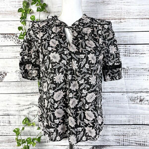 C&C California Blouse Top sz Small Black Pink Night Floral Peasant Boho Prairie